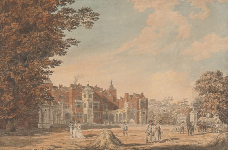 Holland House, Kensington by George Samuel, oil painting depicting architecture and landscape