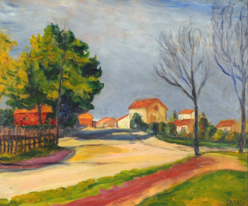 Alrededores de París de Ramón Silva, óleo sobre tela com folhagem vibrante e luz do sol