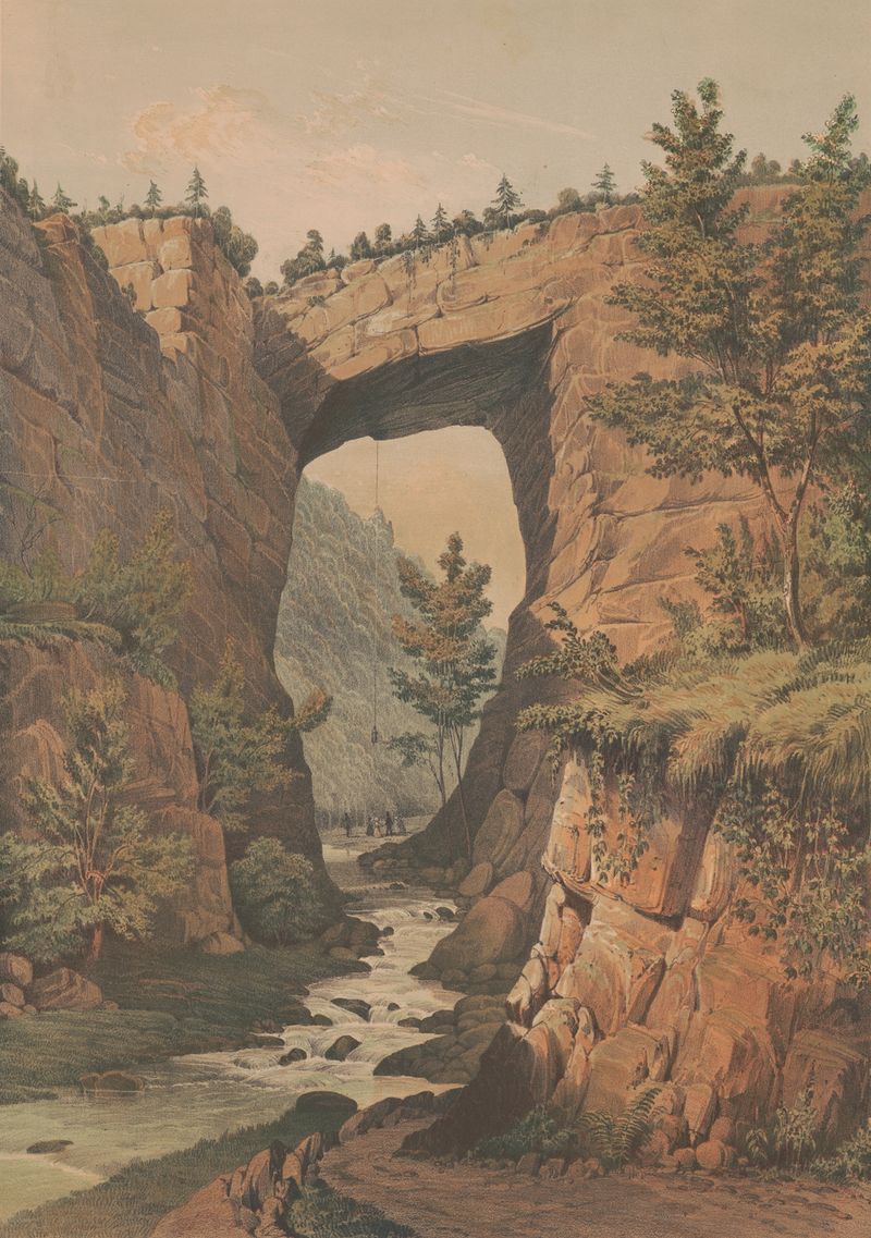 Engraving of a natural bridge in Virginia by James Fuller Queen
