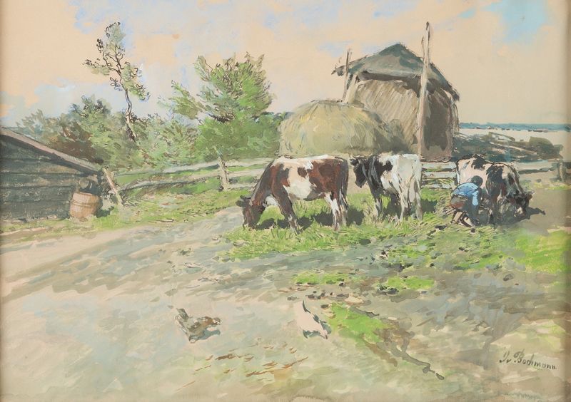 On The Lower Rhine by Gregor von Bochmann, impressionist landscape with soft light.