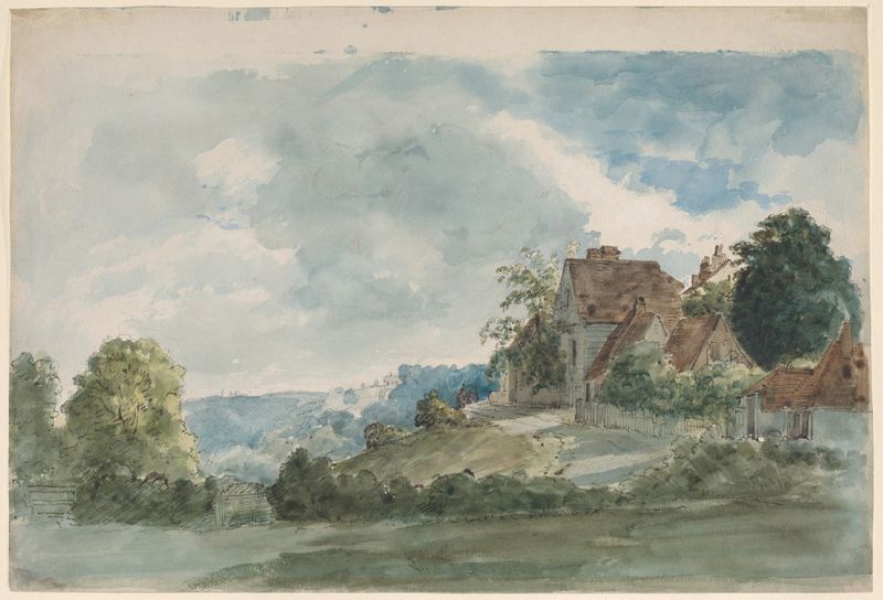 Cottages in an extensive landscape, oil painting by William Henry Hunt
