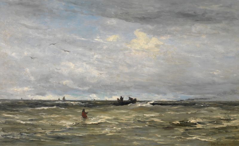 Weigh Anchor, oil on canvas by Hendrik Willem Mesdag, depicting a ship preparing to sail.