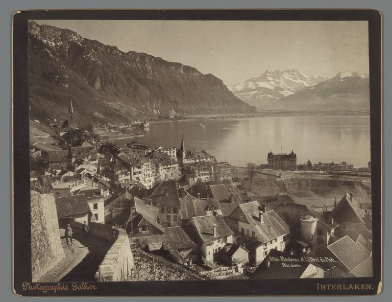 Paisagem de Montreux por Arthur Gabler, mostrando lago e montanhas, pintura a óleo