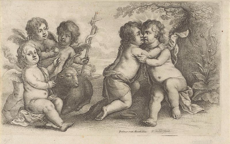Gravura de Wenceslaus Hollar representando querubins e figuras divinas