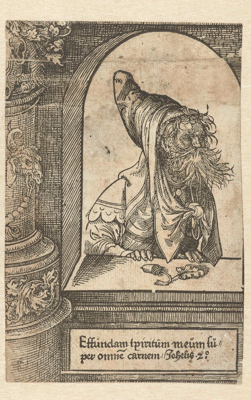 Desenho religioso em papel de Jacob Cornelisz van Oostsanen apresentando um profeta em um rico manto
