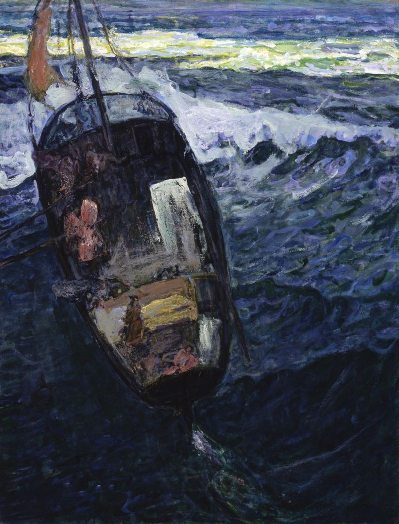 Fishermen At Sea, óleo de Henry Ossawa Tanner, muestra a pescadores navegando en olas turbulentas.