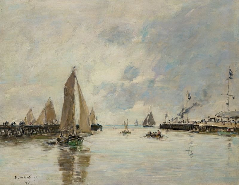 Cena marinha com ondas e horizonte, óleo sobre tela de Eugène Boudin