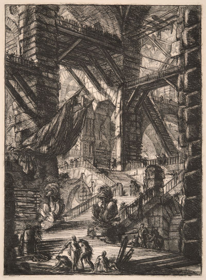 The Staircase with Trophies, grabado de Giovanni Battista Piranesi