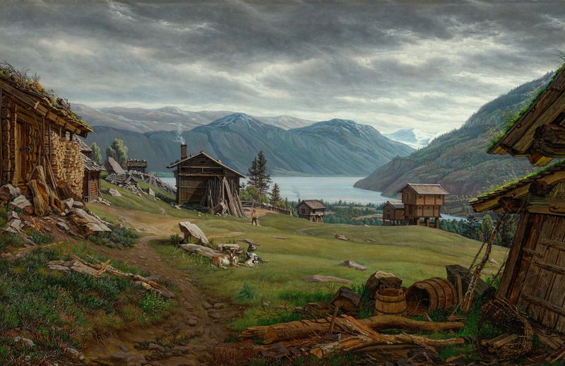 Paisagem de Upper Telemark por Frederik Hansen Sødring, óleo sobre tela
