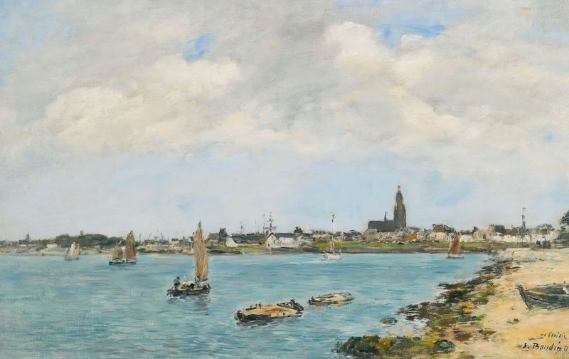 Le Croisic. Vue Generale Prise De Pempron de Eugène Boudin, pintura a óleo de uma cena costeira.