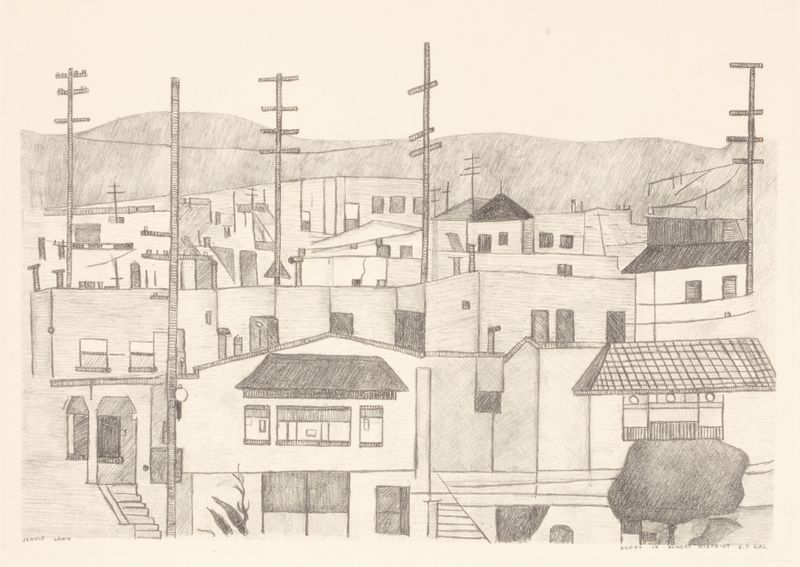 Paisaje que representa una escena de atardecer de Jennie Lewis, Post-Impresionismo