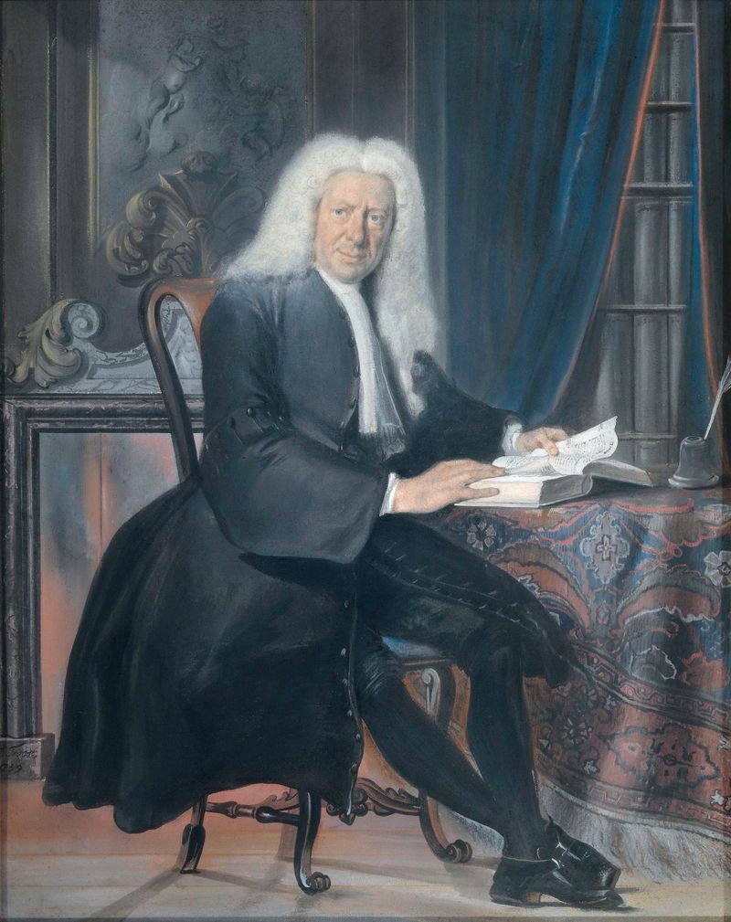 Portrait of a gentleman in an interior, paper by Cornelis Troost