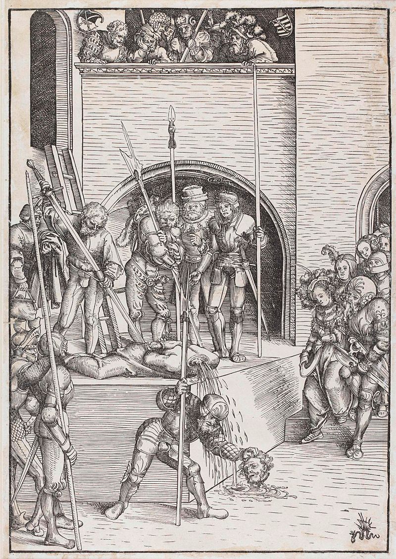 Onthoofding van Johannes de Doper de Lucas Cranach, papel, que representa la ejecución de Juan el Bautista