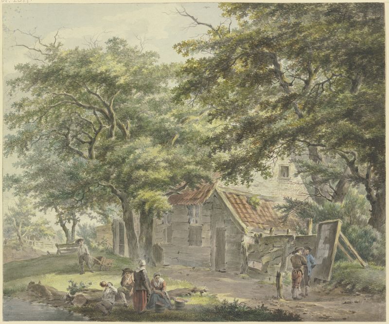 Paisagem rural com um homem usando um carrinho, pintura a óleo de Hermanus van Brussel