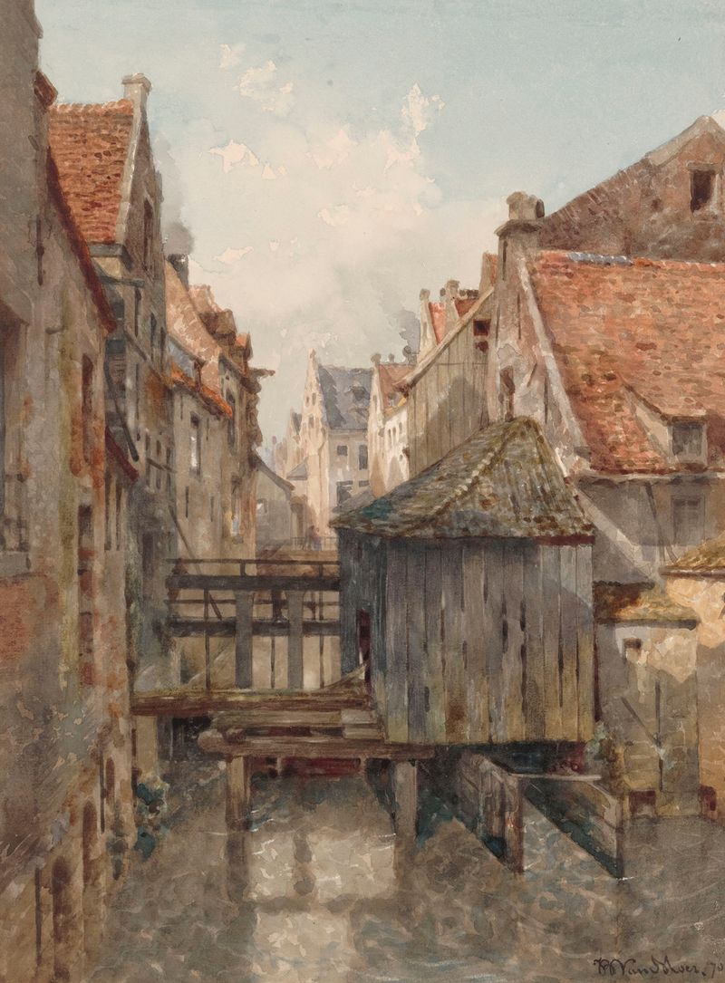 Old Brussels de Jean-Baptiste van Moer, obra de realismo que retrata arquitetura histórica e paralelepípedos