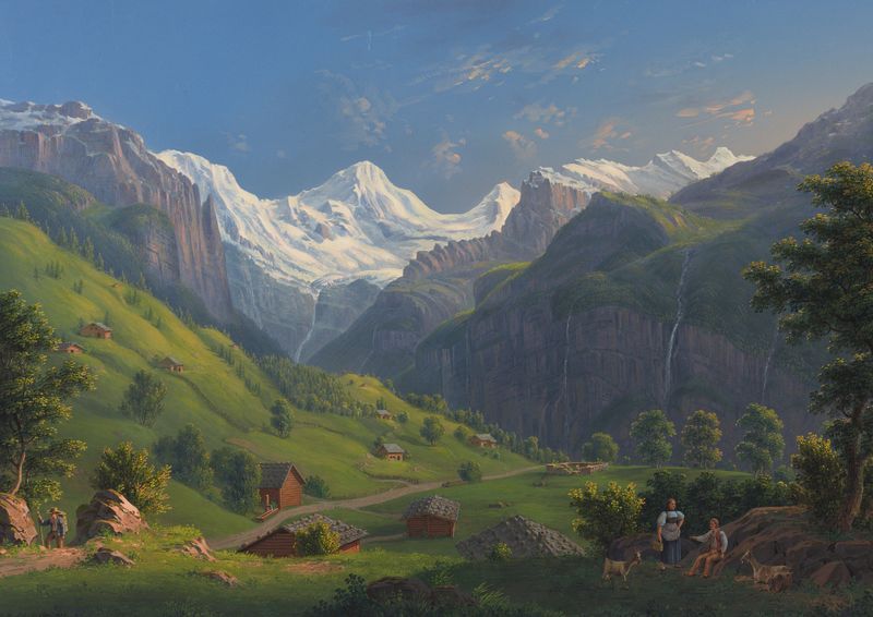 Vista da Lauterbrunnenthal, óleo sobre tela de Johann Heinrich Bleuler the Younger