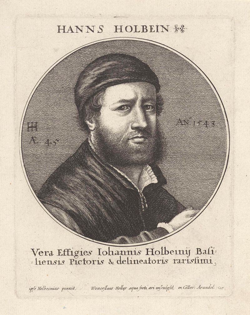 Gravura de Hans Holbein o Jovem por Wenceslaus Hollar, mostrando características finamente esculpidas.