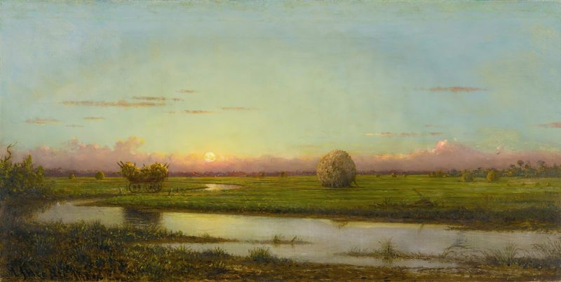 Sunset Over Newburyport Meadows, óleo sobre lienzo de Martin Johnson Heade