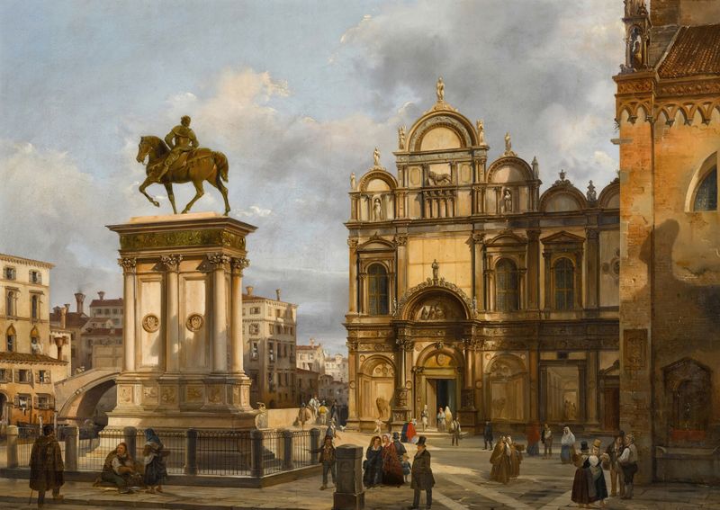 Venice landscape with equestrian monument, oil on canvas by Federico Moja