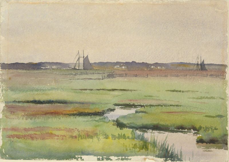 Paisagem de pântano com barcos, óleo sobre tela de Unknown Artist