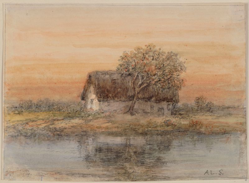 Paisagem de fazenda com uma árvore, óleo sobre tela de Alexander Schaepkens