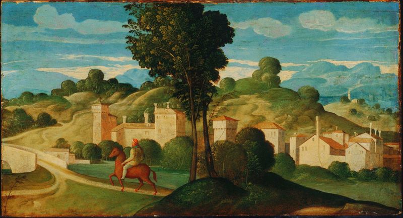 Landscape with Rider, óleo de Girolamo da Santacroce