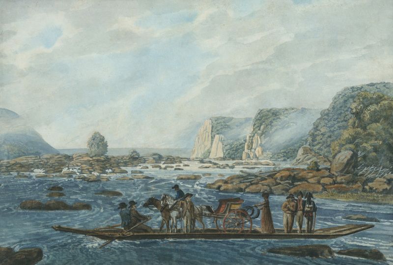 A ferry scene on the Susquehanna, oil on canvas by Pavel Petrovich Svinin