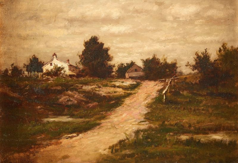 Fazenda em uma colina, óleo sobre tela de Charles Linford