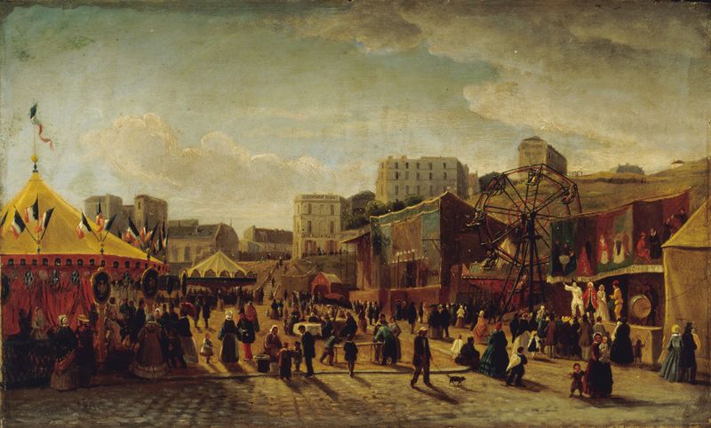 Fête foraine, place Saint-Pierre, à Montmartre, en 1861 de Edouard Hubert, óleo sobre lienzo
