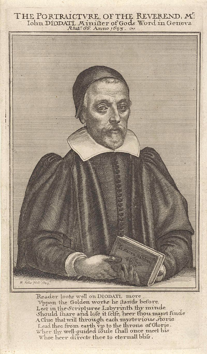 Grabado de Wenceslaus Hollar que representa el retrato sereno de Giovanni Diodati