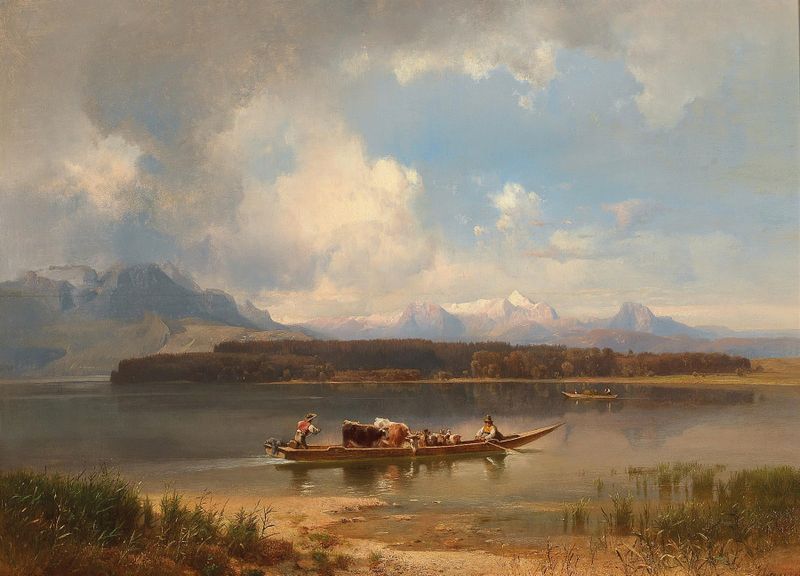Der Chiemsee Im Herbst by Anton Hansch, oil painting depicting a tranquil lake reflecting autumn colors.