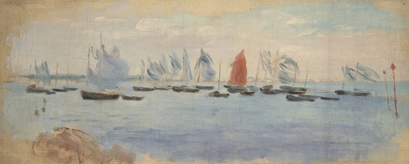 Marine scene with sails and ocean by Jeanne Jegou-Cadart, Impressionism