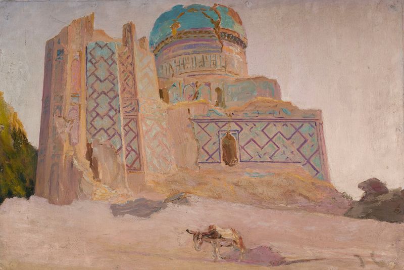 Mezquita Bibi-Khanym en Samarcanda, óleo sobre lienzo de Jan Ciągliński