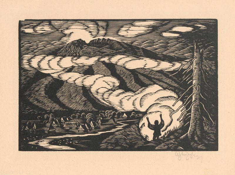 Paisagem da montanha Giewont por Władysław Skoczylas, pintura a óleo
