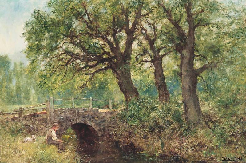 A young fisherman in oil on canvas by Henry John Yeend King