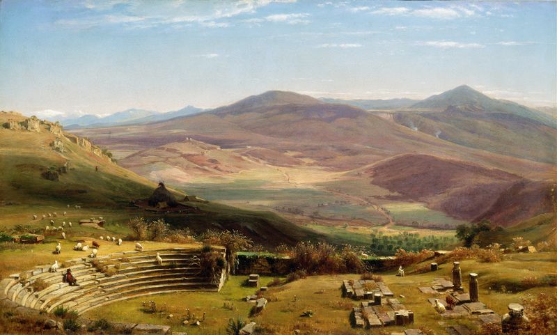 O Anfiteatro de Tusculum e as Montanhas Albano, óleo de Worthington Whittredge