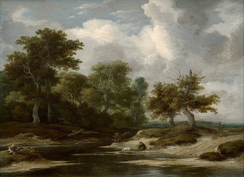 Halt of a traveler, n.d., by Jacob van Ruisdael, public domain