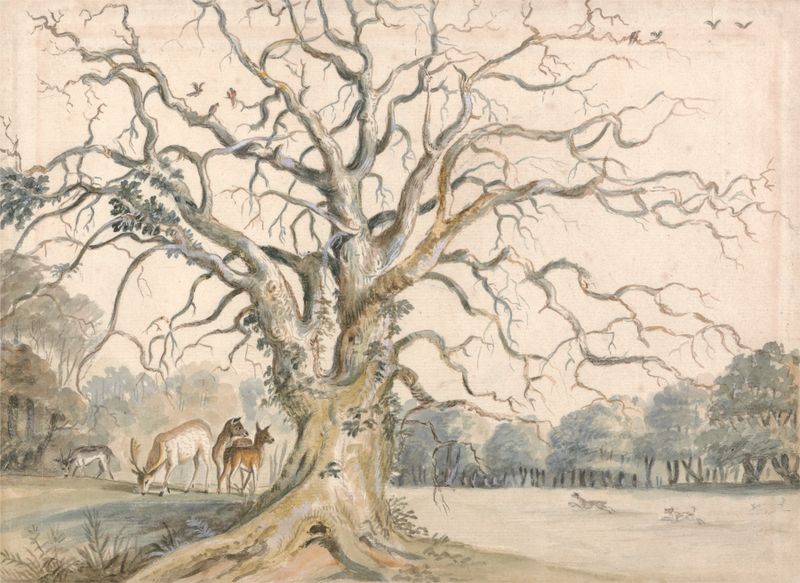 Paisagem apresentando um parque com veados, pintura a óleo de William Byron