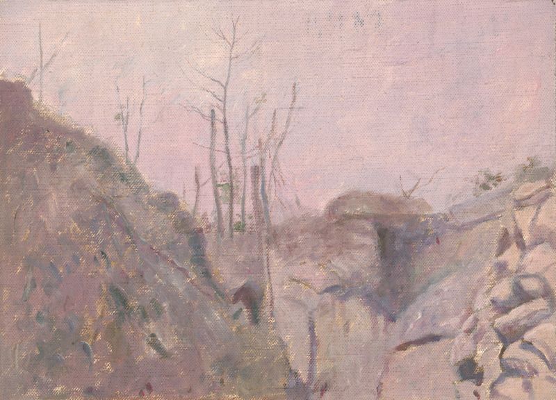 Figurative artwork depicting war and landscape by Dezider Czölder