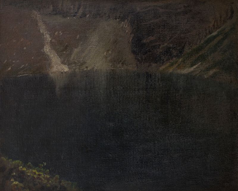 Czarny Staw by Leon Wyczółkowski, impressionism, landscape with dark lake and reflective sky
