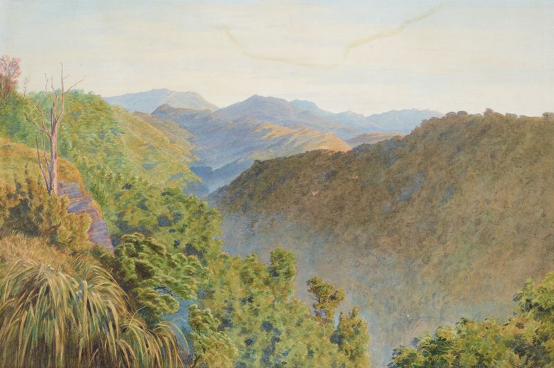 Bush scene by James Crowe Richmond, oil on canvas depicting a forest with wildflowers and light.
