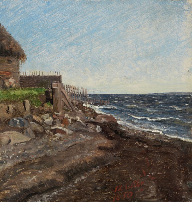 Estudo marinho da costa em Hellebæk por Jørgen Roed, pintura a óleo