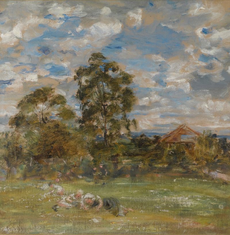 Genre scene with children playing in a garden, oil painting by William Mctaggart