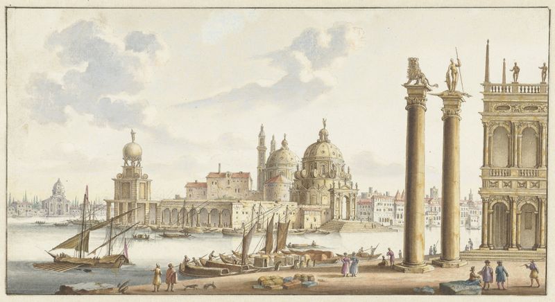Architecture scene featuring the dome of Santa Maria della Salute, oil painting by Jan van Call the elder