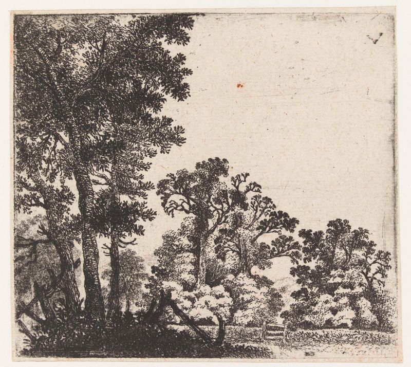 Landschap met gesloten hekje, etching by Jan van Brosterhuyzen depicting a landscape with a closed gate.