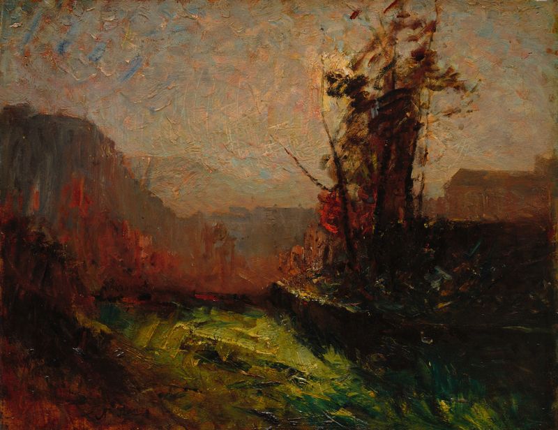Landscape view of Crémieu by François-Auguste Ravier, oil painting