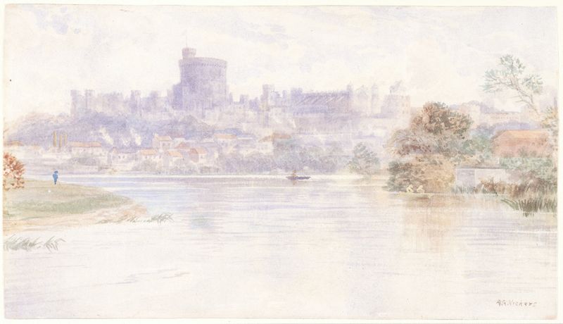 Paisaje de Windsor desde el río, pintura al óleo de Alfred Gomersal Vickers