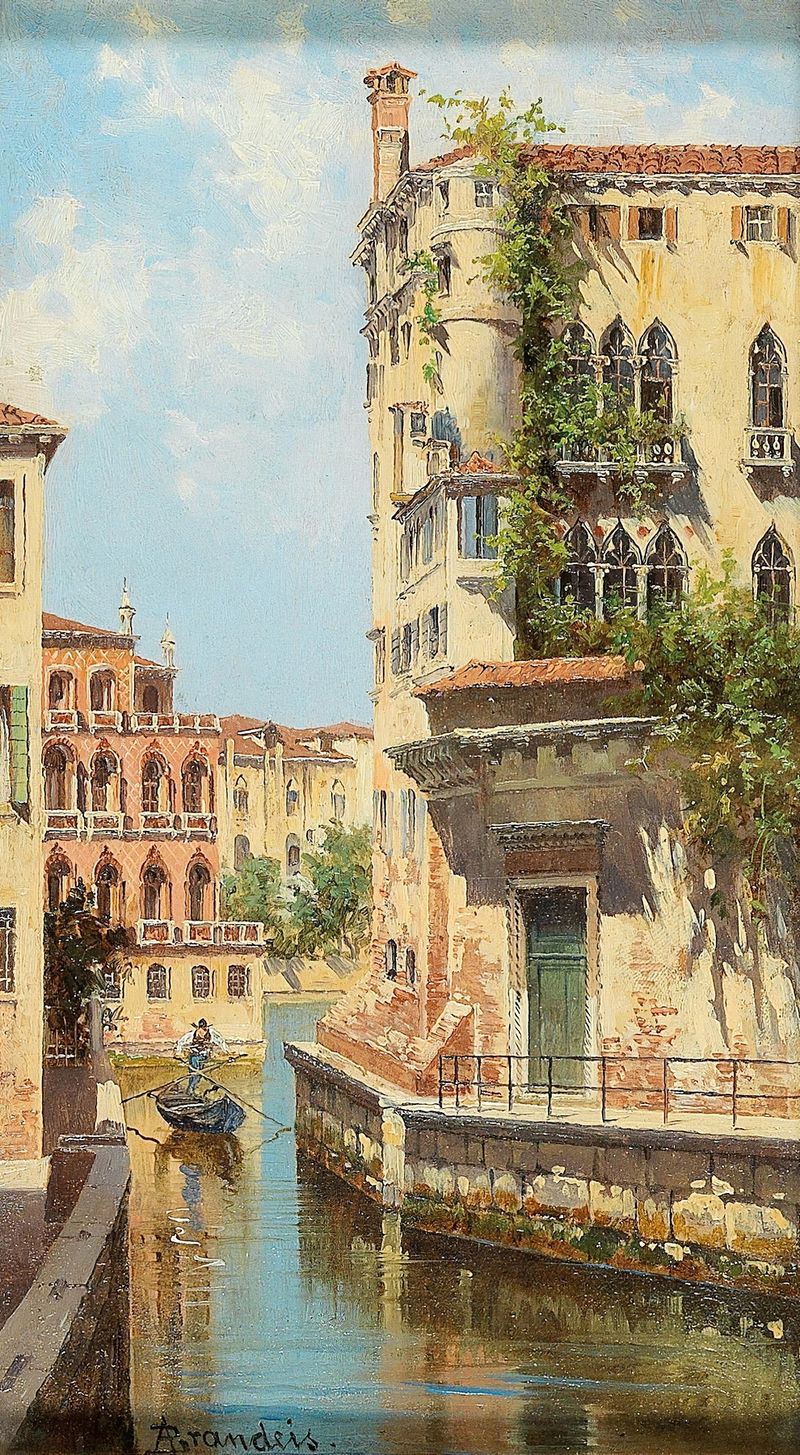 Canal in Venice with Palazzo Rocca, oil on canvas by Antonietta Brandeis