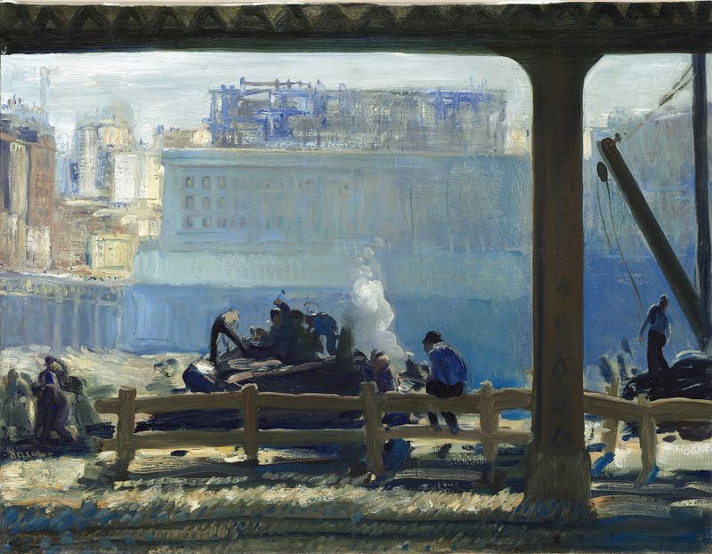Escena interior con una figura en una mesa, pintura al óleo de George Wesley Bellows