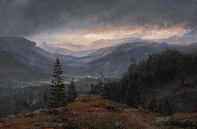 Landscape of mountains and valleys, oil painting by Johan Christian Dahl